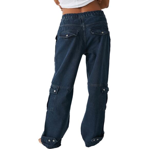 Free People We The Free Black Wash Marx Cargo Baggy Laid Back Pants Jeans - Picture 10 of 13